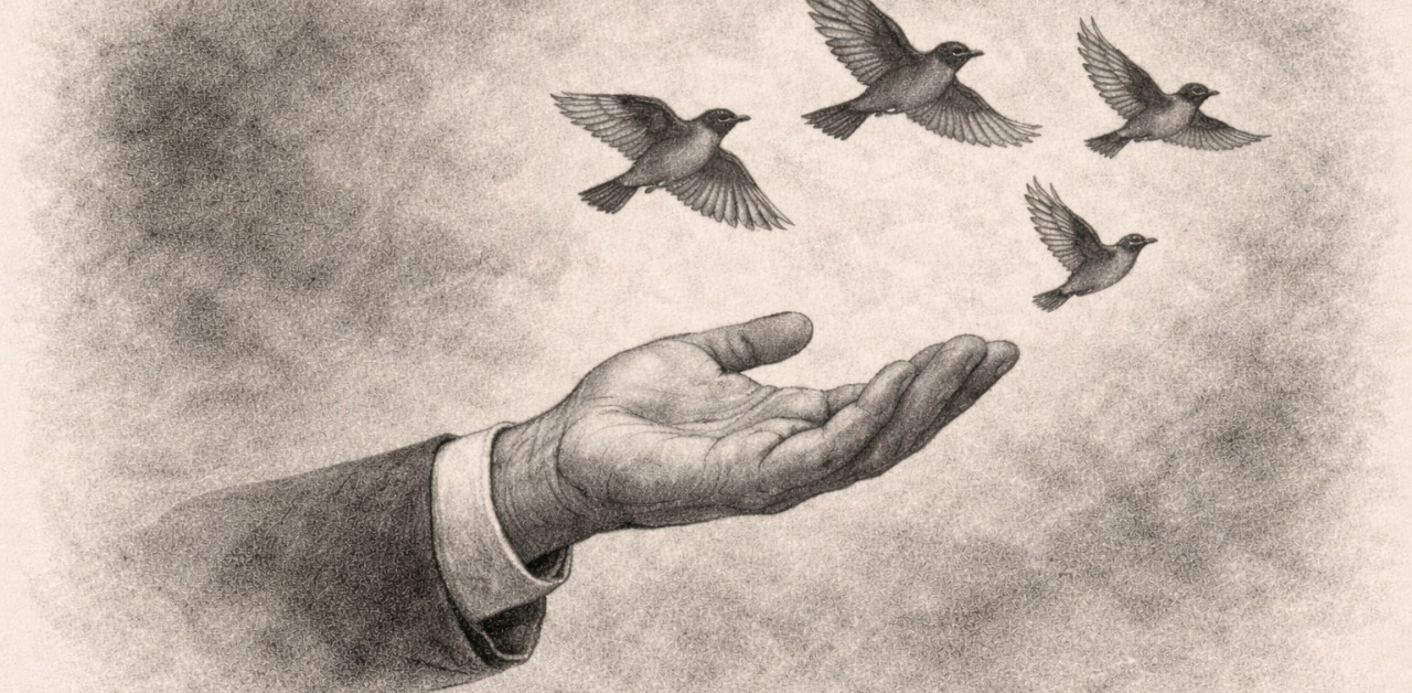 Os pássaros voando sobre a mão de Hugo Motta Os pássaros voando sobre a mão de Hugo Motta